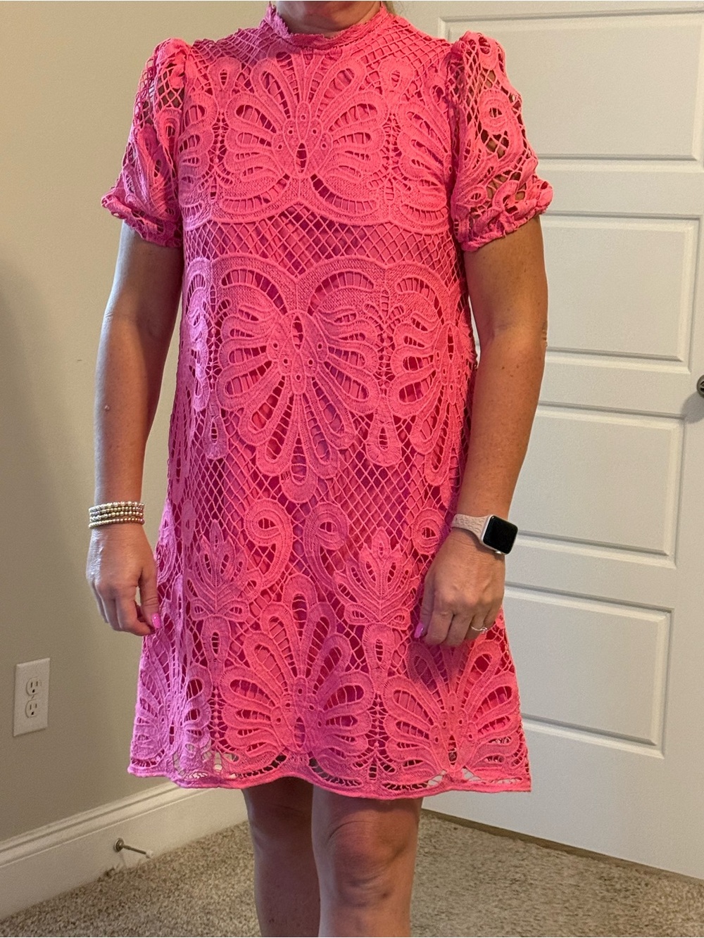 SHEIN Hot Pink Crochet Lace Mini Dress